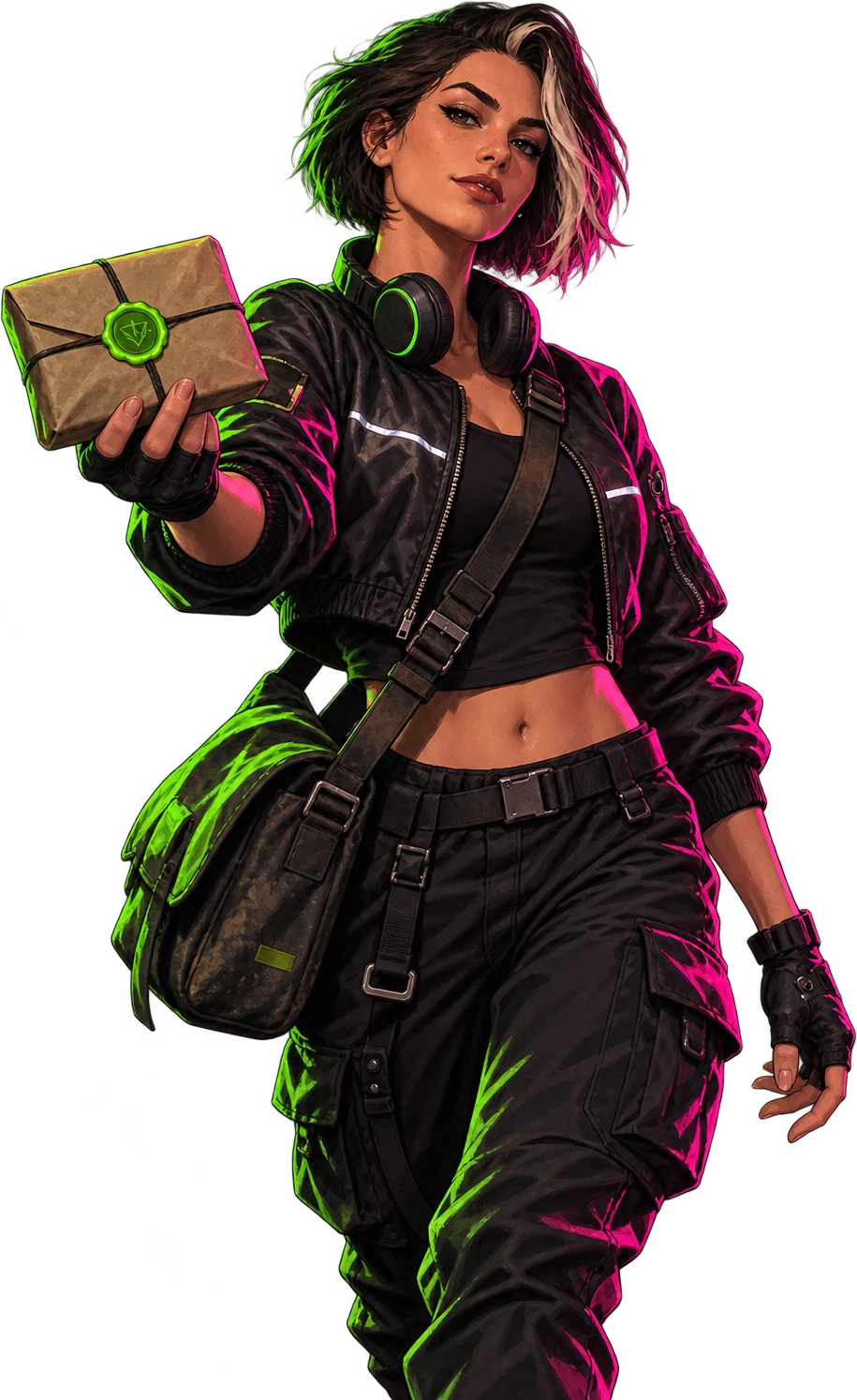 The Courier — a night runner holding up a sealed parcel